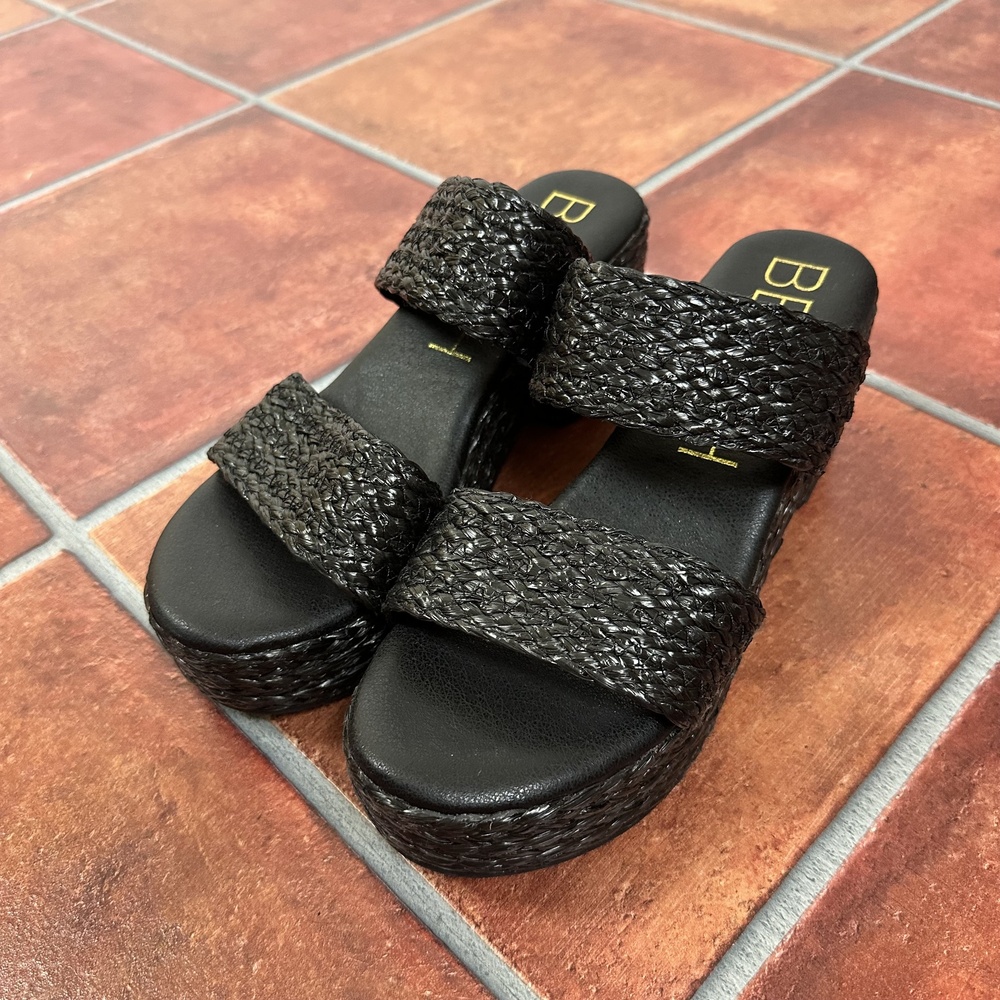 Woven Black Platform Slide Sandals - Picture 7 of 12
